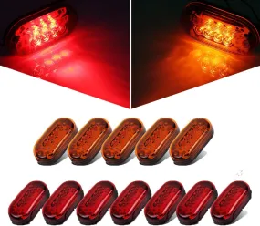 Partsam 12x 4 Inch Oblong Led Marker Lights 10 Diodes Black Base 4" Rectangular Rectangle LED Trailer Clearance and Side Marker Lights Truck Trailer RV Camper Motorhome Light Lamps 12V (5Amber 7Red)