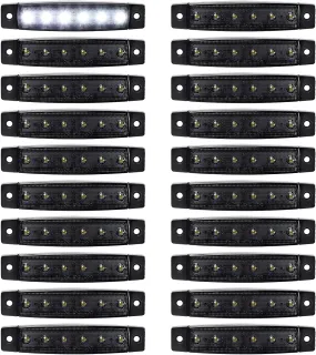 Partsam 20Pcs 3.8" Smoked Thin line White Led Side Marker Clearnce/Indicator Lights, Boat Marine Cabin Courtsey Lights, 6 LED Surface Mount For Utility Boat Cargo Trailer Truck RV Camper