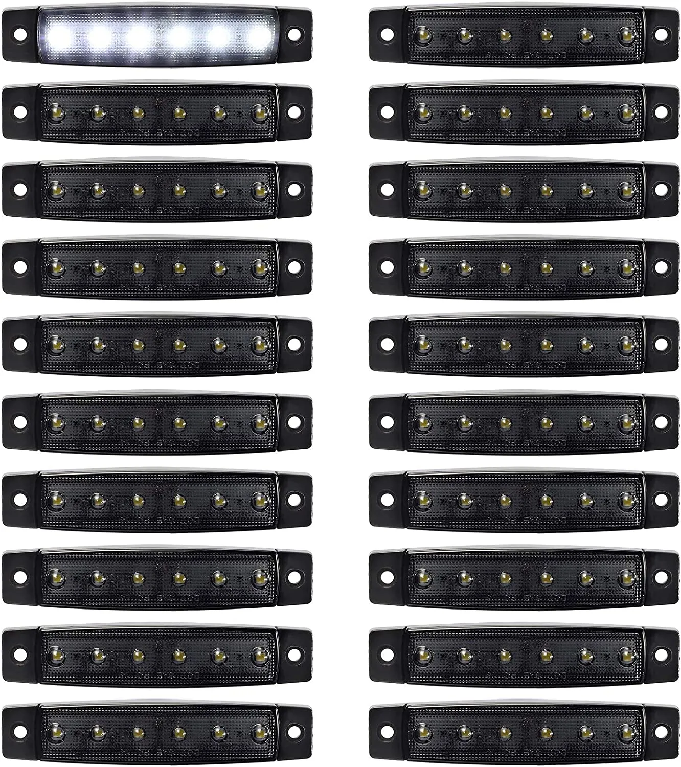 Partsam 20Pcs 3.8" Smoked Thin line White Led Side Marker Clearnce/Indicator Lights, Boat Marine Cabin Courtsey Lights, 6 LED Surface Mount For Utility Boat Cargo Trailer Truck RV Camper