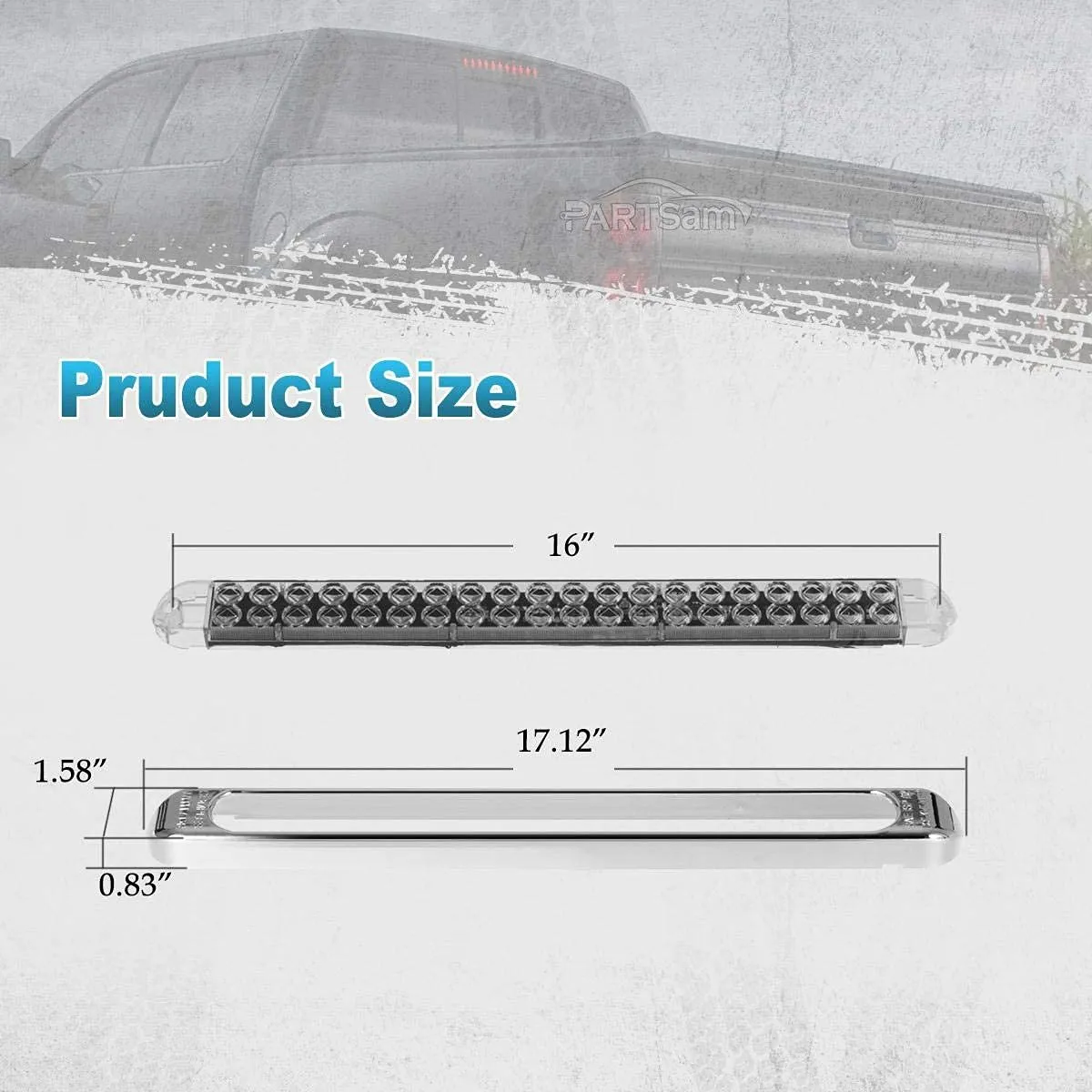 Partsam 2Pcs 17 Inch Red Led Truck Trailer Tail Light Bar 40 LED Clear Lens, Clear Red 17" Sealed LED Waterproof Stop Turn Tail Brake S/T/T Clearance Marker Identification 3RD Third Brake Light Bar