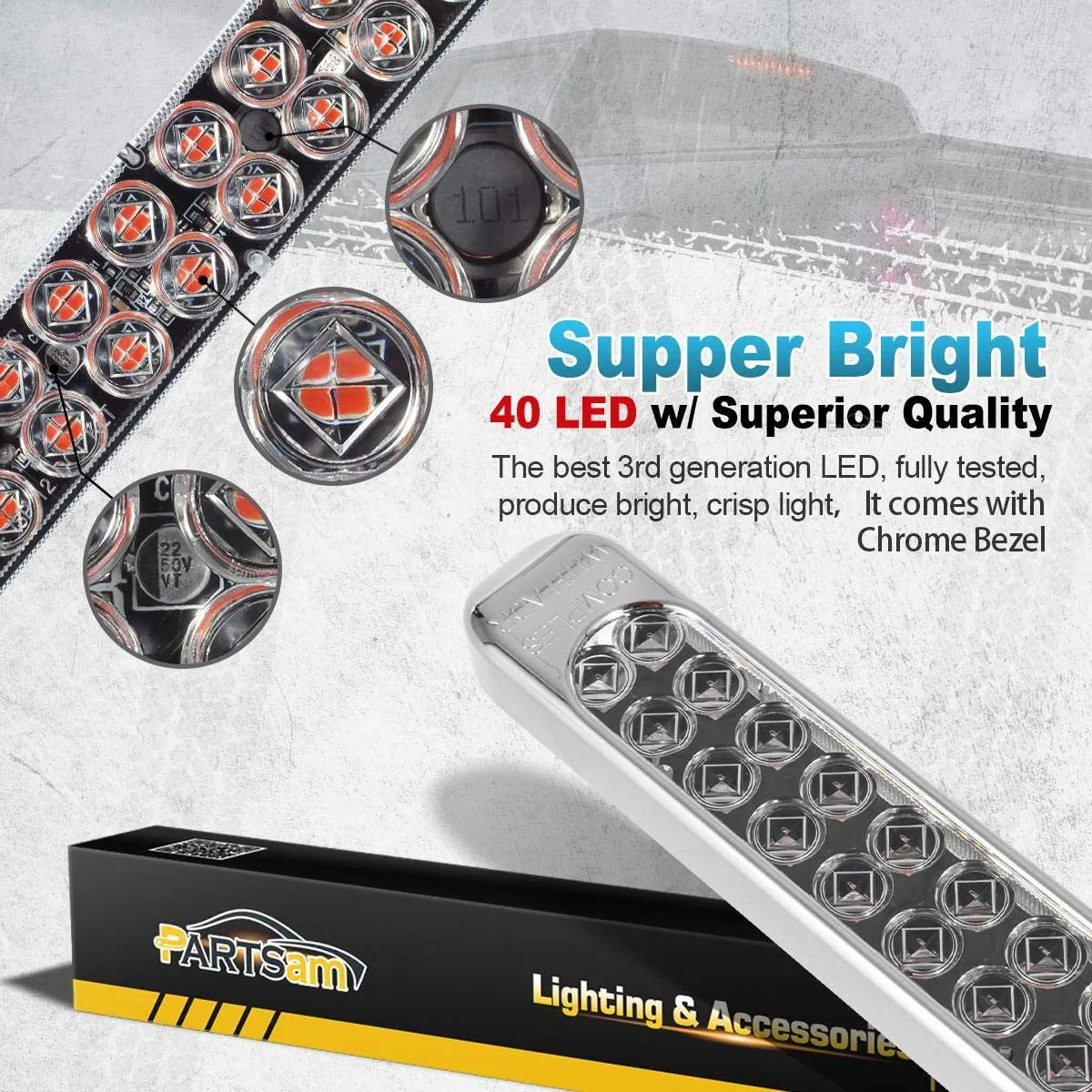 Partsam 2Pcs 17 Inch Red Led Truck Trailer Tail Light Bar 40 LED Clear Lens, Clear Red 17" Sealed LED Waterproof Stop Turn Tail Brake S/T/T Clearance Marker Identification 3RD Third Brake Light Bar