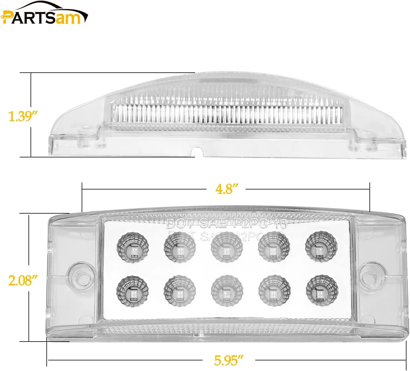 Partsam 2Pcs 6 Inch LED Marker Light Rectangle 10 LED Trailer Lights Clearance Light Dual Revolution Red Marker to Blue Auxiliary Light, Clear Lens, Sealed Waterproof