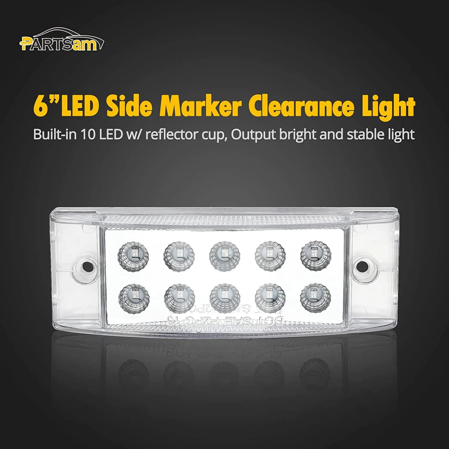 Partsam 2Pcs 6 Inch LED Marker Light Rectangle 10 LED Trailer Lights Clearance Light Dual Revolution Red Marker to Blue Auxiliary Light, Clear Lens, Sealed Waterproof