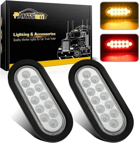 Partsam 2Pcs 6.7 Inch Oval Red Stop Turn Tail Lights to Amber Strobe Lights Kit 12 Diodes w/Rubber Grommets & 3-Prong Wire Pigtails, Red/Amber Oval Led Truck Trailer Tail Lights and Indicator Lights