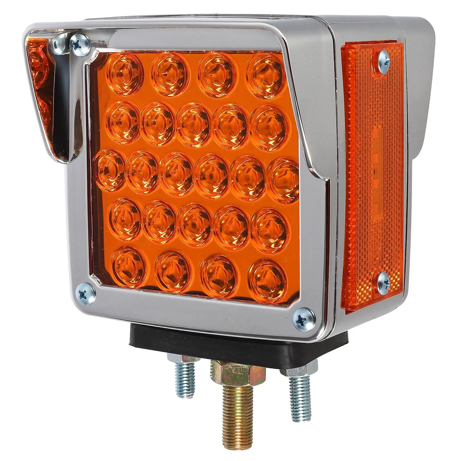 Partsam 2Pcs Double Face Trailer Pedestal Turn Signal Parking Lights with Chrome Visors, Amber/Amber Dual Face Square 52 LED Fender Stud Mount Light for Peterbilt Freightliner Kenworth, Dual Studs