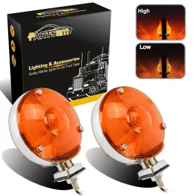 Partsam 2Pcs LED 4 Inch Round Double Face Star Led Turn Signal Lights Chrome Amber 24 Diodes, Double Face Star Led Pedestal Lights, Dual Face Led Truck Trailer Lights