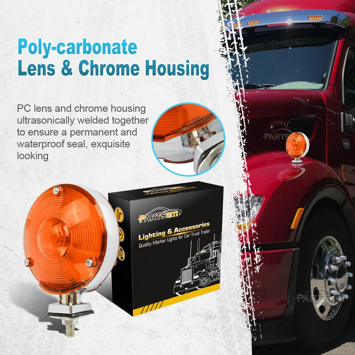 Partsam 2Pcs LED 4 Inch Round Double Face Star Led Turn Signal Lights Chrome Amber 24 Diodes, Double Face Star Led Pedestal Lights, Dual Face Led Truck Trailer Lights