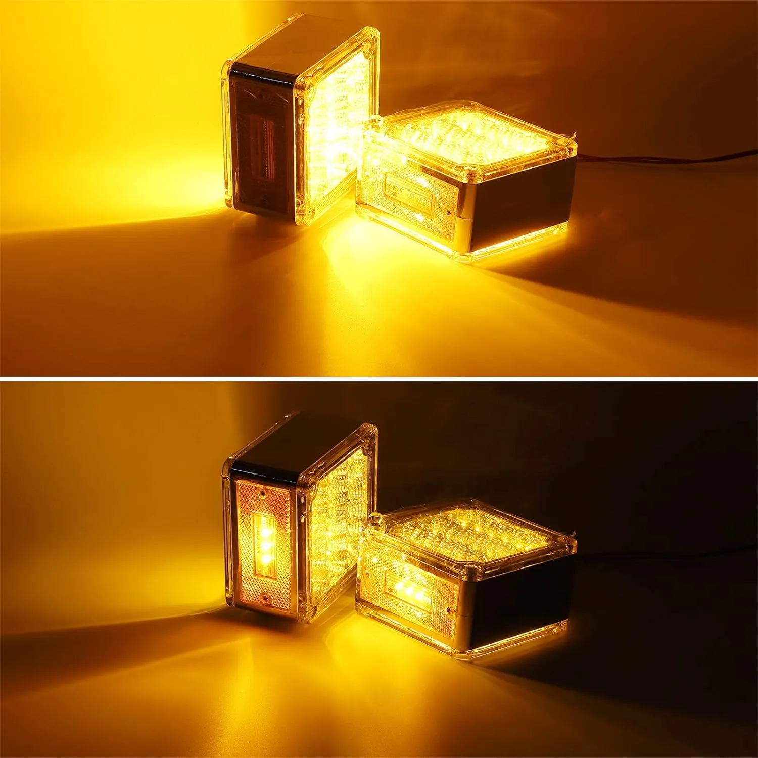 Partsam 2Pcs Square Double Face Led Turn Signal Lights Parking Lights Clear Lens - Amber/Amber 39 Square LED Pedestal Fender Stud Mount Dual Face Led Lights for Trucks Trailers