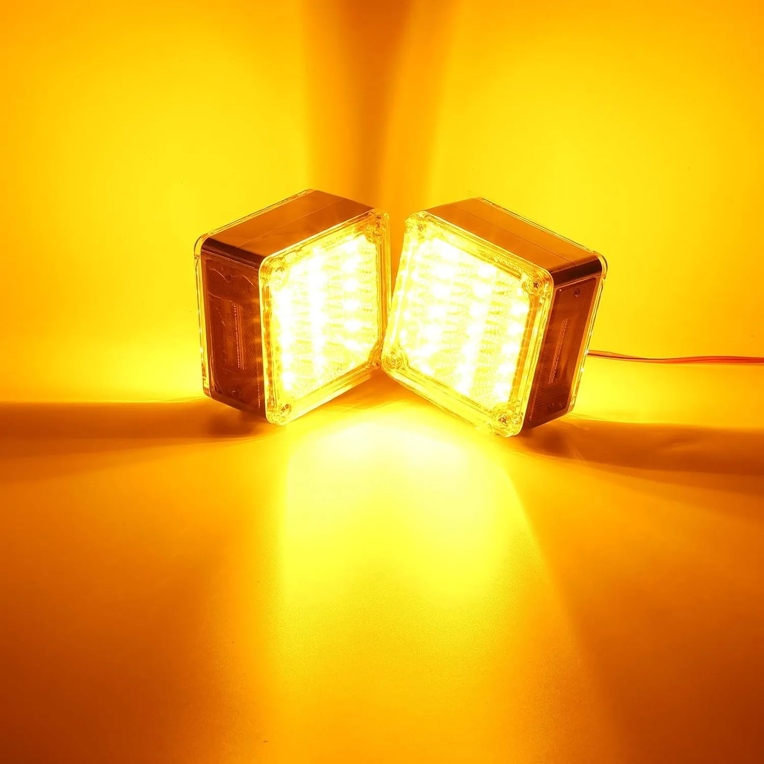 Partsam 2Pcs Square Double Face Led Turn Signal Lights Parking Lights Clear Lens - Amber/Amber 39 Square LED Pedestal Fender Stud Mount Dual Face Led Lights for Trucks Trailers