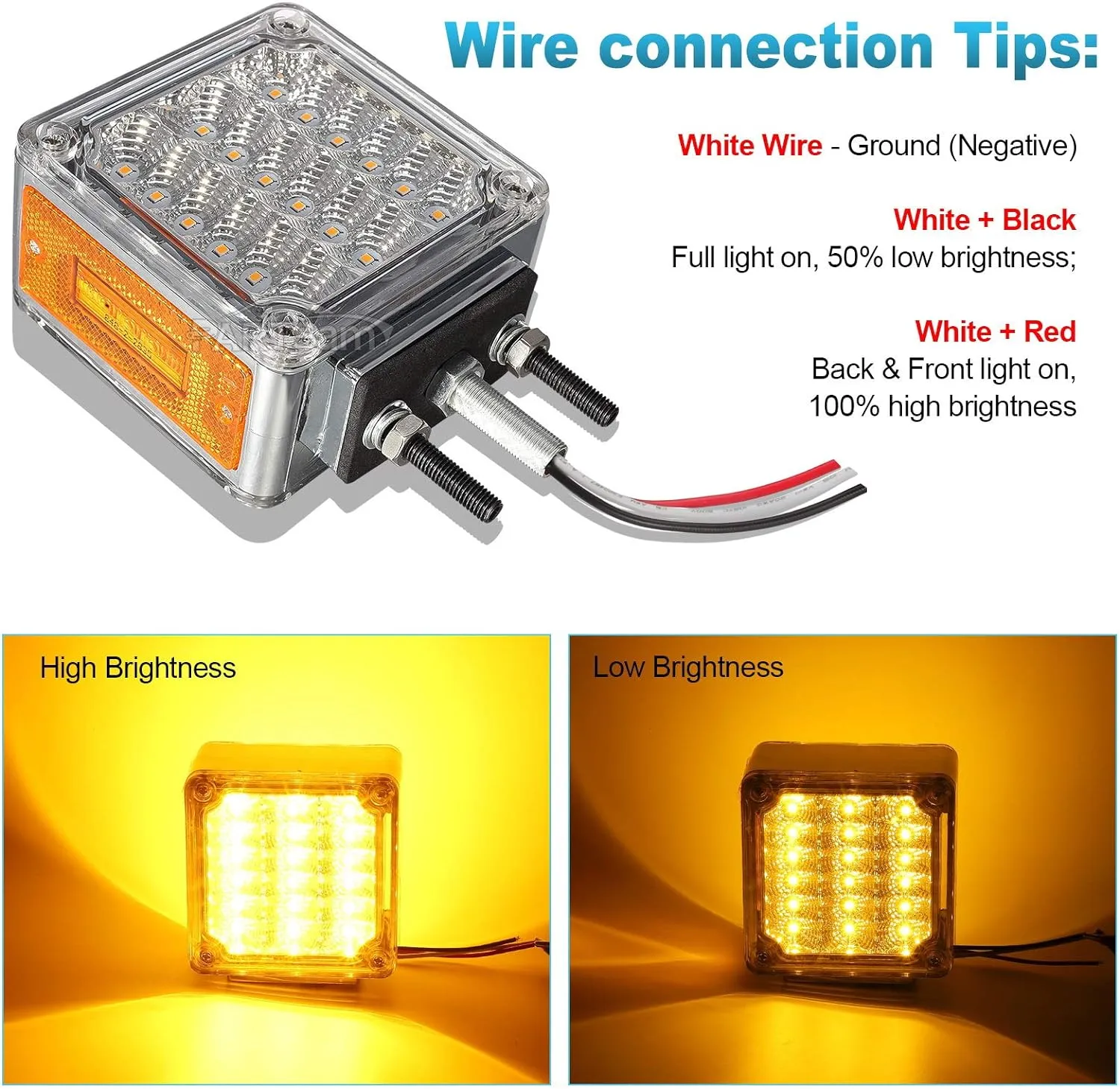Partsam 2Pcs Square Double Face Led Turn Signal Lights Parking Lights Clear Lens - Amber/Amber 39 Square LED Pedestal Fender Stud Mount Dual Face Led Lights for Trucks Trailers