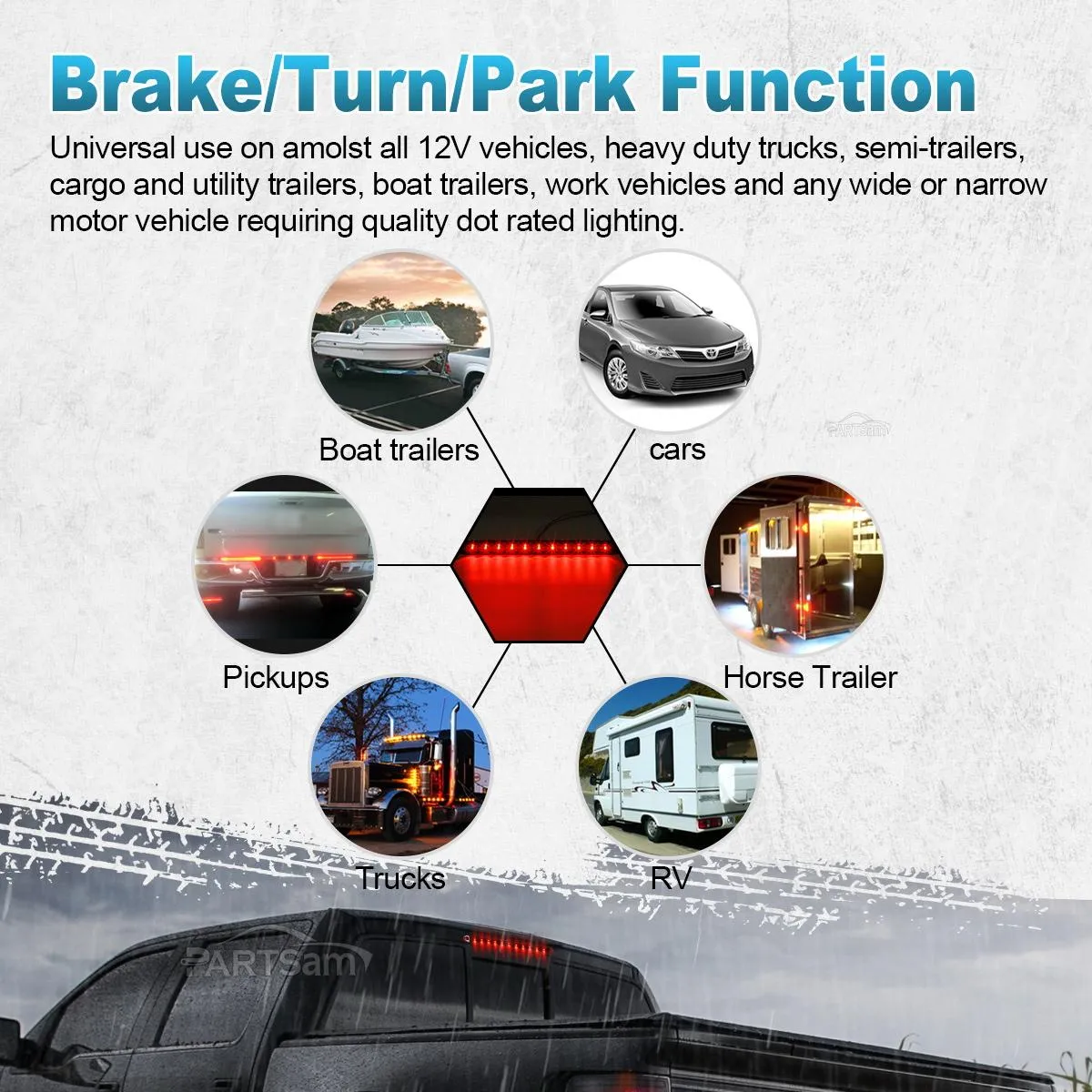 Partsam 2X 15 Smoke Lens Red 11 LED Car Trailer Truck Stop Turn Tail Brake Light ID Bar Waterproof, 15inch 11 LED Light Bar, Smoke LED Trailer Identification ID Light Bar Third 3rd Brake Light