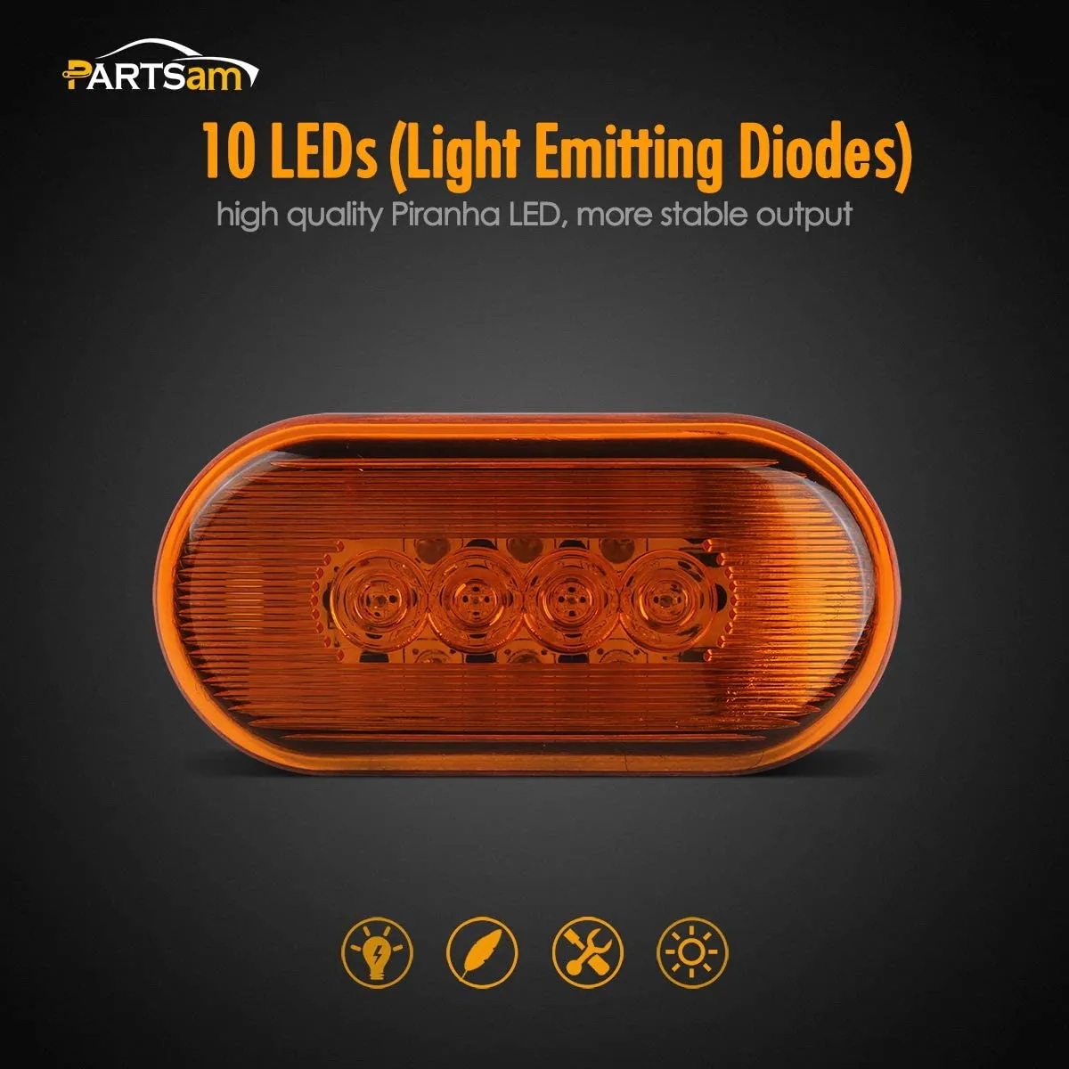 Partsam 4pcs Amber 10LED Side Marker Clearance Light for Trailer Truck RV Camper, 4 inch, 4x2 Rectangular Rectangle Led Lights Identification Lights 12V