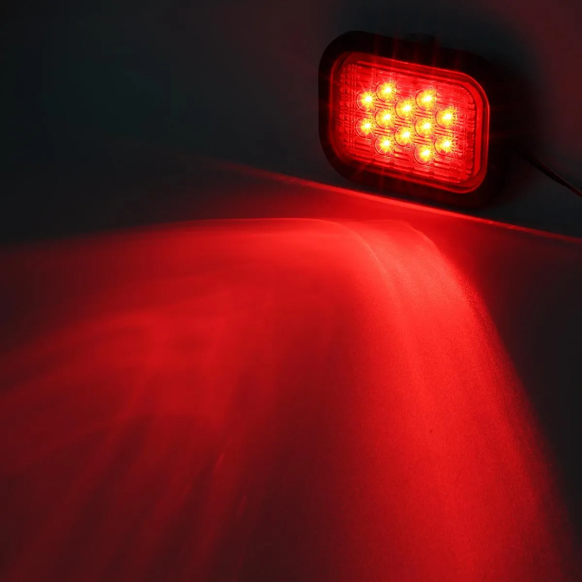 Partsam 4x 12 LED Rectangle Truck Trailer Stop Tail Brake Lights Red 5inchx3inch w/Rubber Mount, Sealed 5inchx3inch 4x Red Rectangle 12 LED Stop/Turn/Tail Truck Trailer Hitch Light Grommet Wire Kit