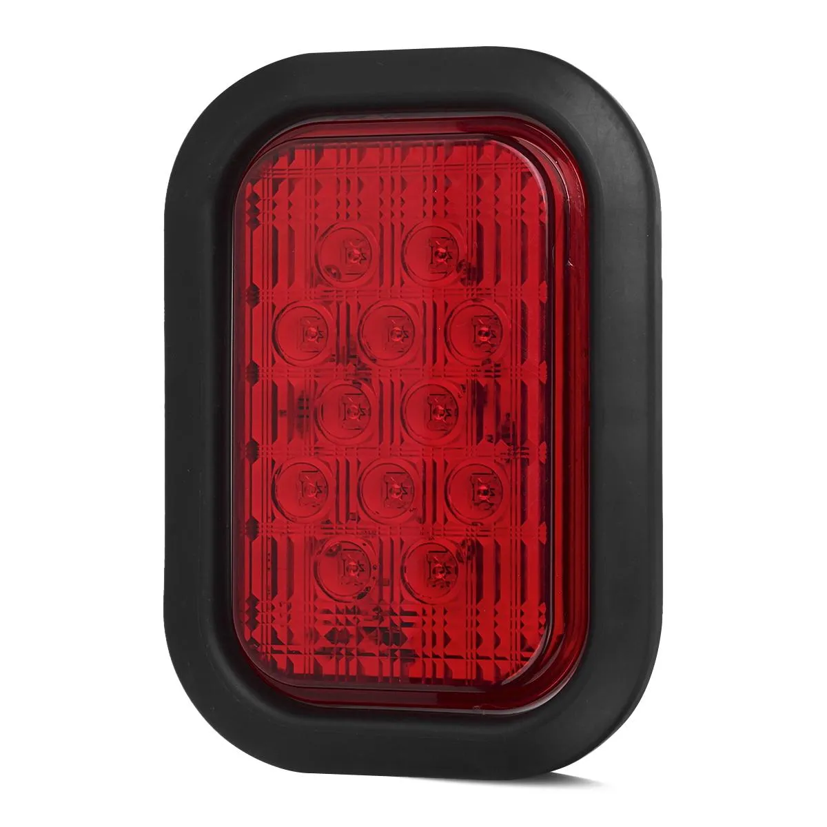 Partsam 4x 12 LED Rectangle Truck Trailer Stop Tail Brake Lights Red 5inchx3inch w/Rubber Mount, Sealed 5inchx3inch 4x Red Rectangle 12 LED Stop/Turn/Tail Truck Trailer Hitch Light Grommet Wire Kit