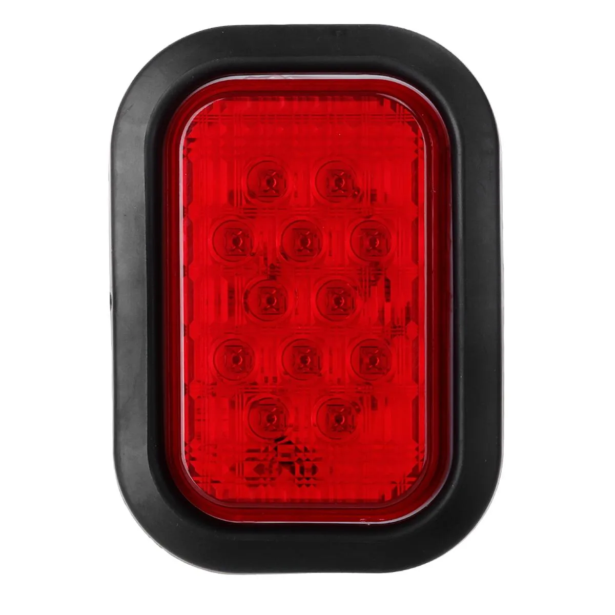 Partsam 4x 12 LED Rectangle Truck Trailer Stop Tail Brake Lights Red 5inchx3inch w/Rubber Mount, Sealed 5inchx3inch 4x Red Rectangle 12 LED Stop/Turn/Tail Truck Trailer Hitch Light Grommet Wire Kit