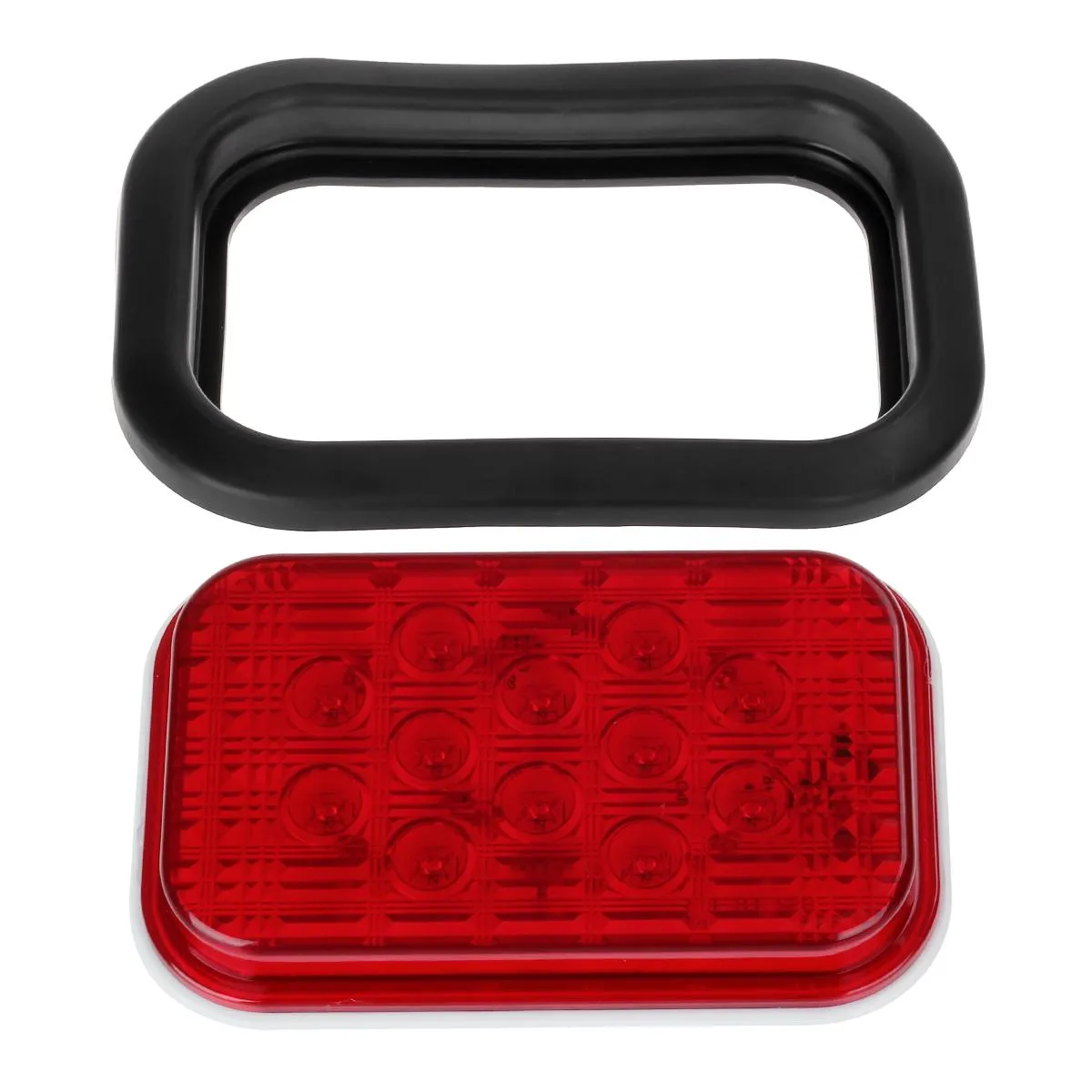 Partsam 4x 12 LED Rectangle Truck Trailer Stop Tail Brake Lights Red 5inchx3inch w/Rubber Mount, Sealed 5inchx3inch 4x Red Rectangle 12 LED Stop/Turn/Tail Truck Trailer Hitch Light Grommet Wire Kit
