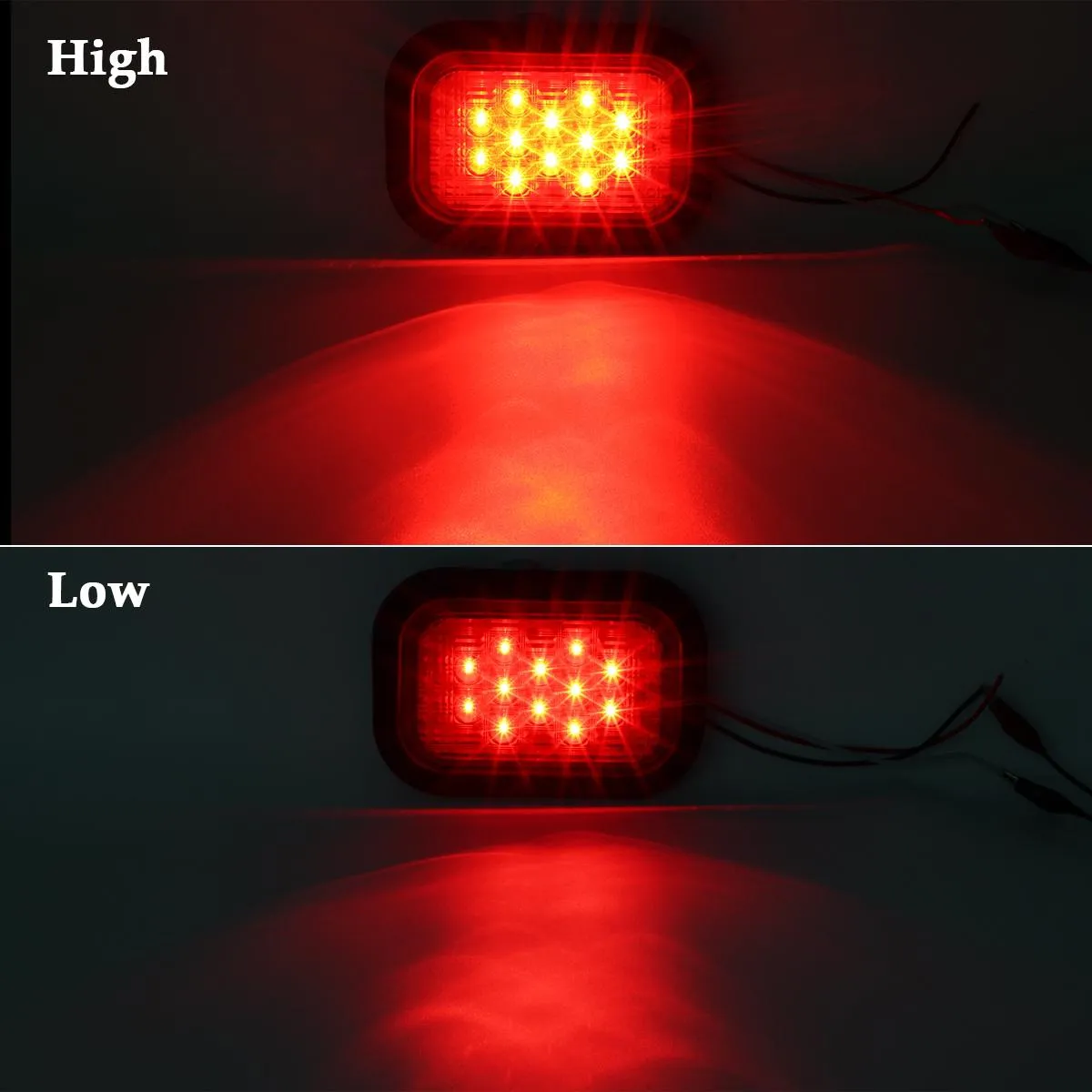 Partsam 4x 12 LED Rectangle Truck Trailer Stop Tail Brake Lights Red 5inchx3inch w/Rubber Mount, Sealed 5inchx3inch 4x Red Rectangle 12 LED Stop/Turn/Tail Truck Trailer Hitch Light Grommet Wire Kit