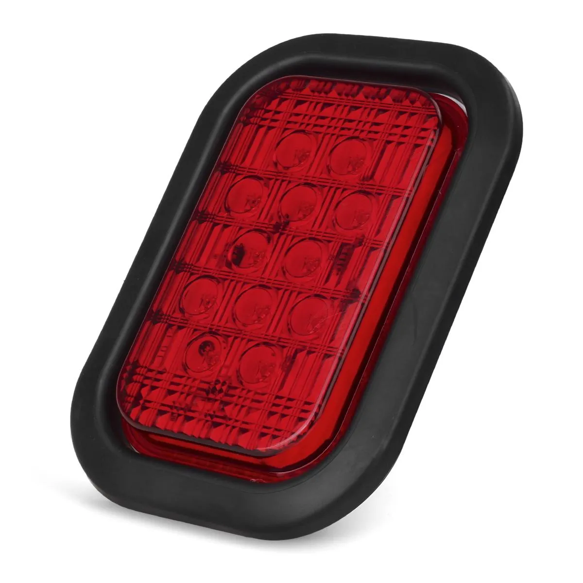 Partsam 4x 12 LED Rectangle Truck Trailer Stop Tail Brake Lights Red 5inchx3inch w/Rubber Mount, Sealed 5inchx3inch 4x Red Rectangle 12 LED Stop/Turn/Tail Truck Trailer Hitch Light Grommet Wire Kit