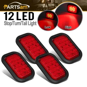 Partsam 4x 12 LED Rectangle Truck Trailer Stop Tail Brake Lights Red 5inchx3inch w/Rubber Mount, Sealed 5inchx3inch 4x Red Rectangle 12 LED Stop/Turn/Tail Truck Trailer Hitch Light Grommet Wire Kit