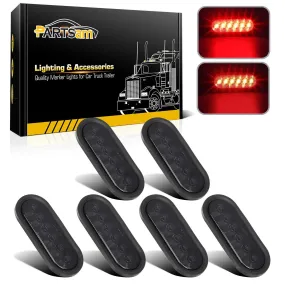 Partsam 6 Inch Oval Red Led Trailer Tail Lights Smoked Sealed Grommet Mount Stop Turn Tail Brake Marker Lights for Trailer Truck RV Grommet and Plugs Included Waterproof 12V (Pack of 6)