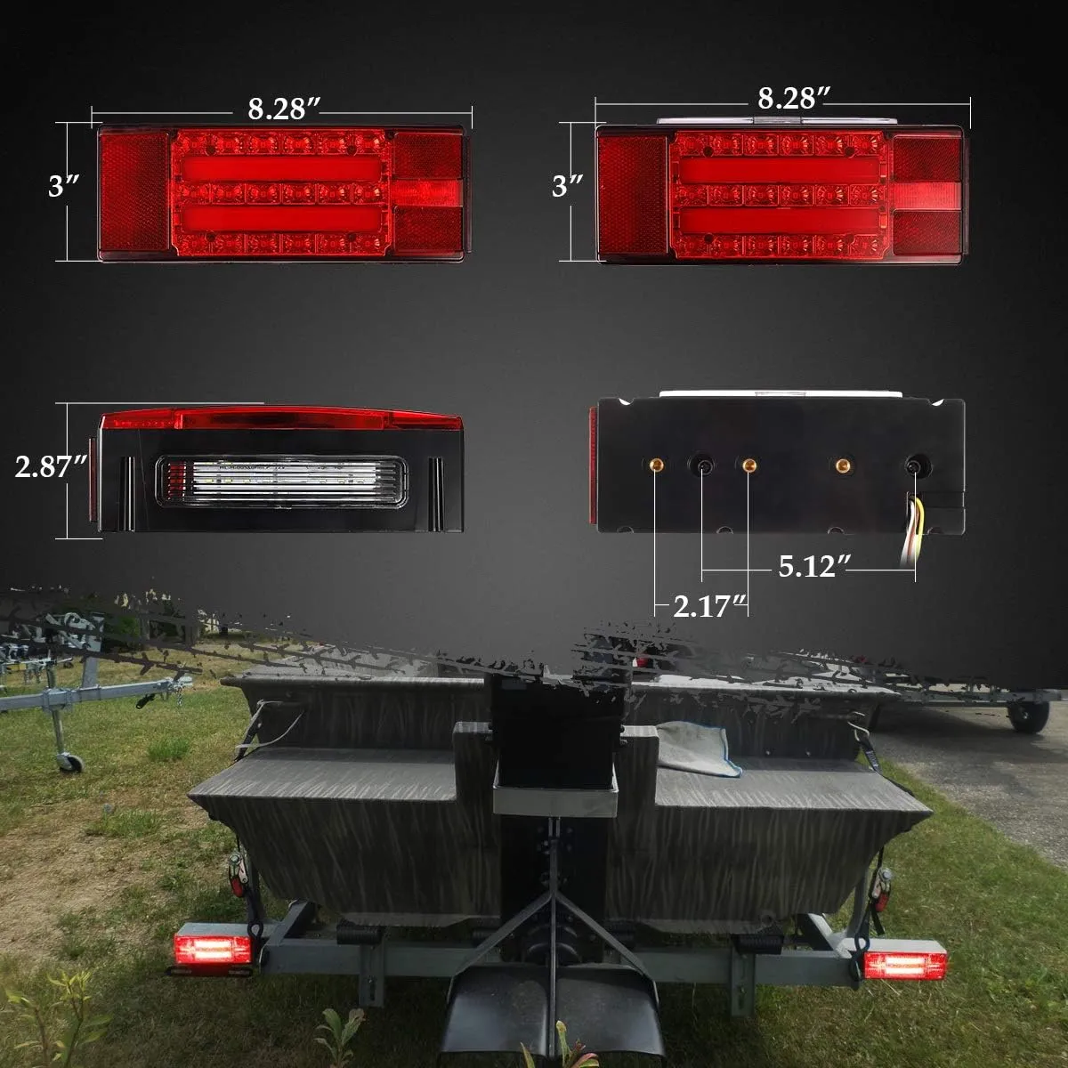 Partsam Low Profile Rectangle LED Combination Trailer Tail Lights Submersible Halo Glow for RV Marine Boat Trailer Stop Brake Tail Turn License Plate Lights 12V DC w/Reflective Stickers DOT Compliant