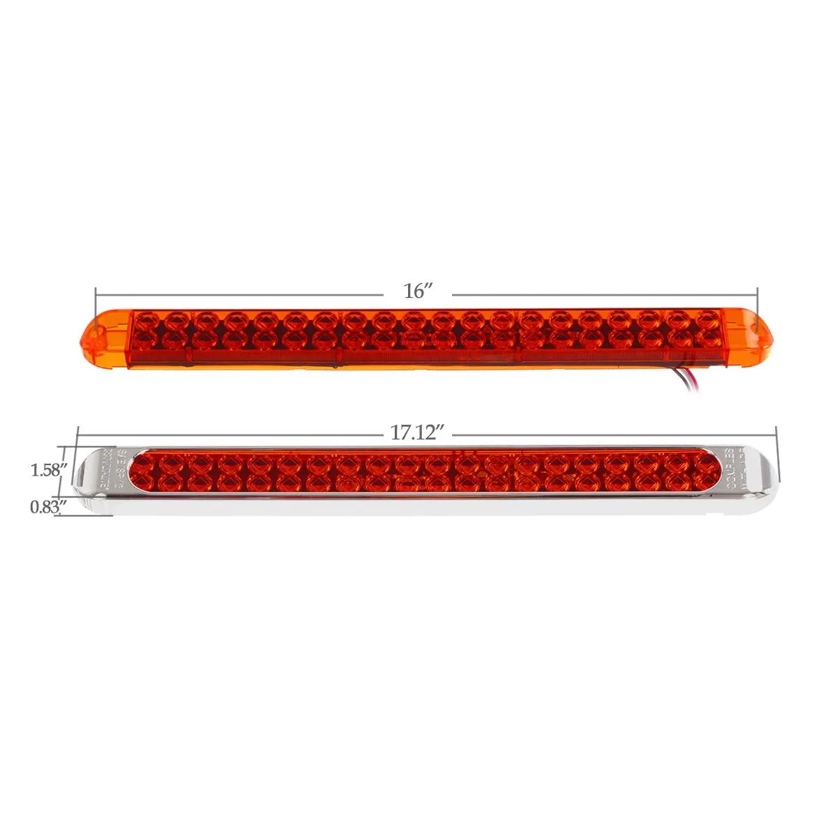 Partsam Submersible 17Inch Thin Amber Led Turn Signal Light Bar 40 LED Sealed Utility Trailer Truck RV Led Marker Clearance Identification Light Bar w/Chrome Bezel (Pack of 2)