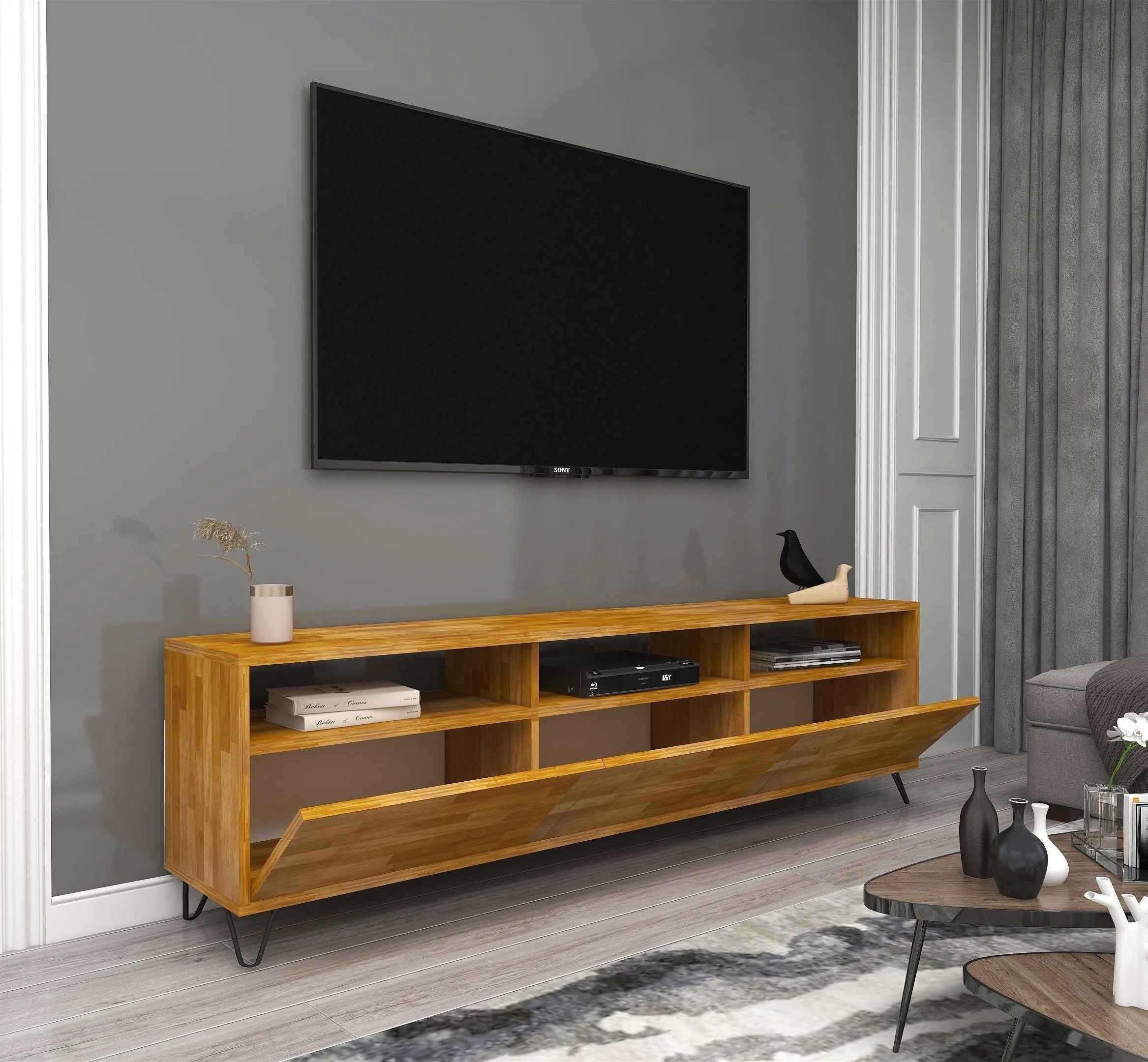 Pine Wood Metal Handmade TV Stand and Media Console for TVs up to 77" Oliver