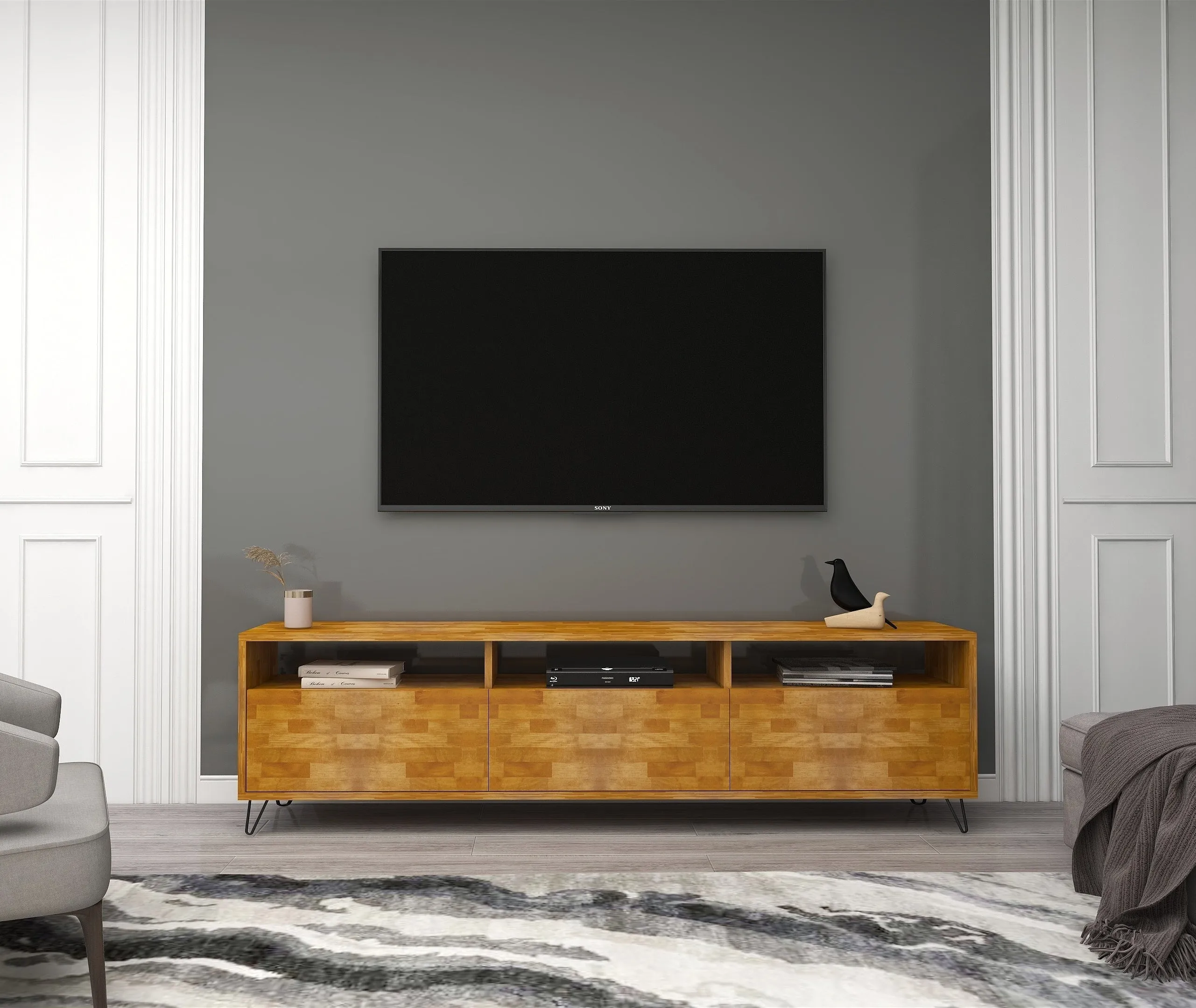 Pine Wood Metal Handmade TV Stand and Media Console for TVs up to 77" Oliver