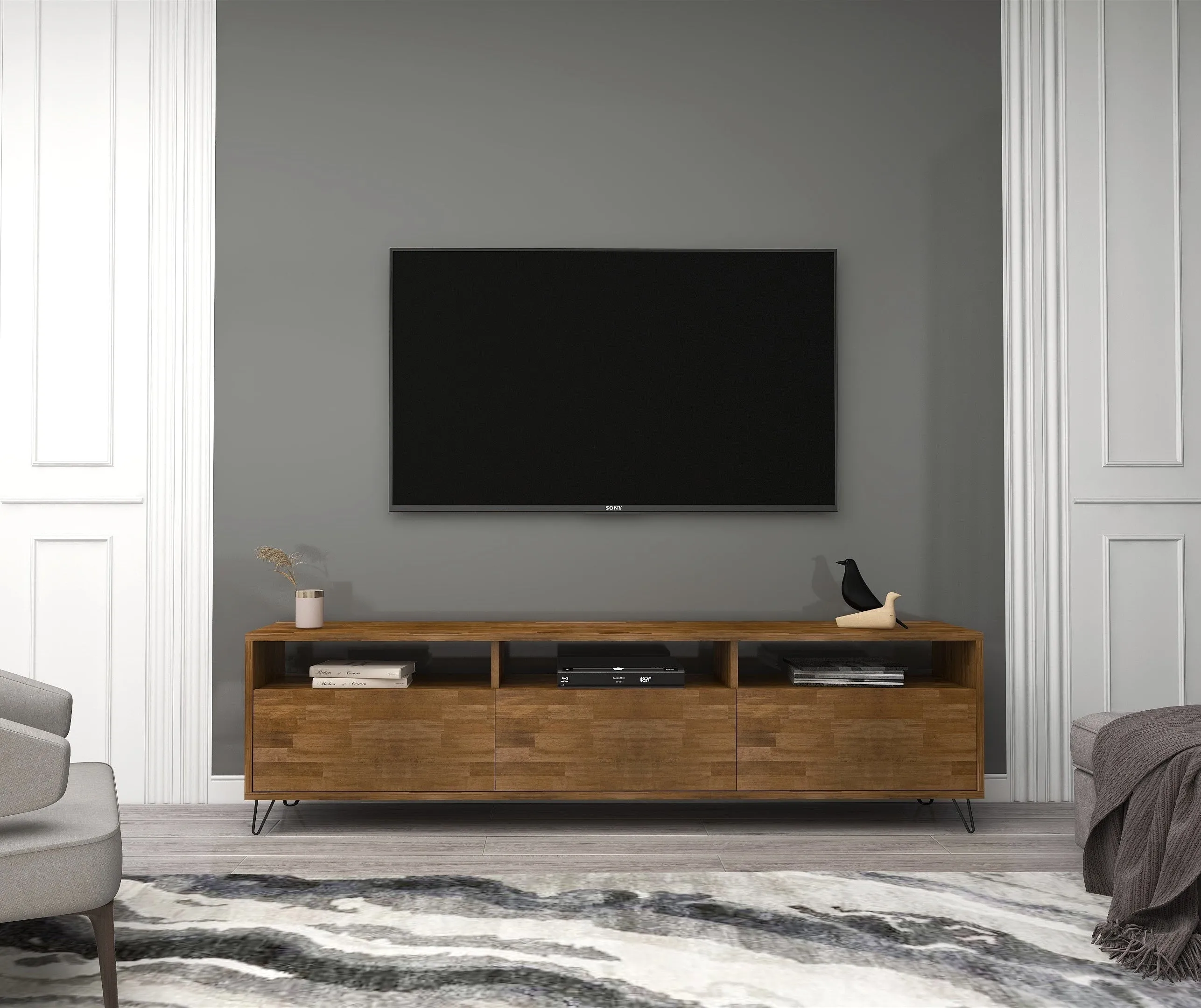 Pine Wood Metal Handmade TV Stand and Media Console for TVs up to 77" Oliver