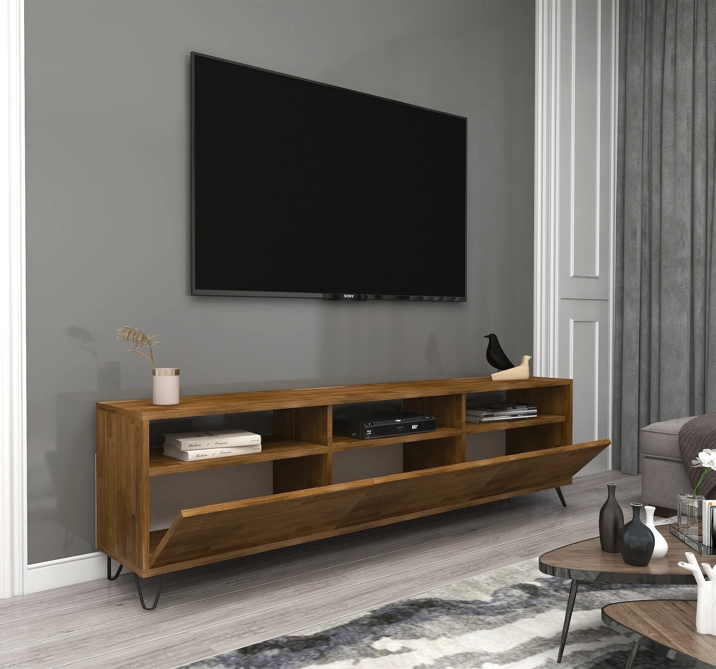 Pine Wood Metal Handmade TV Stand and Media Console for TVs up to 77" Oliver