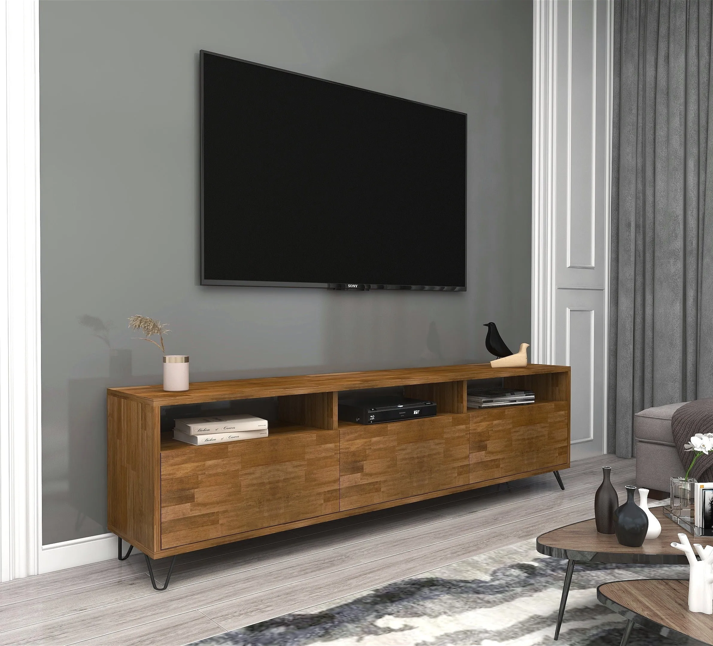 Pine Wood Metal Handmade TV Stand and Media Console for TVs up to 77" Oliver