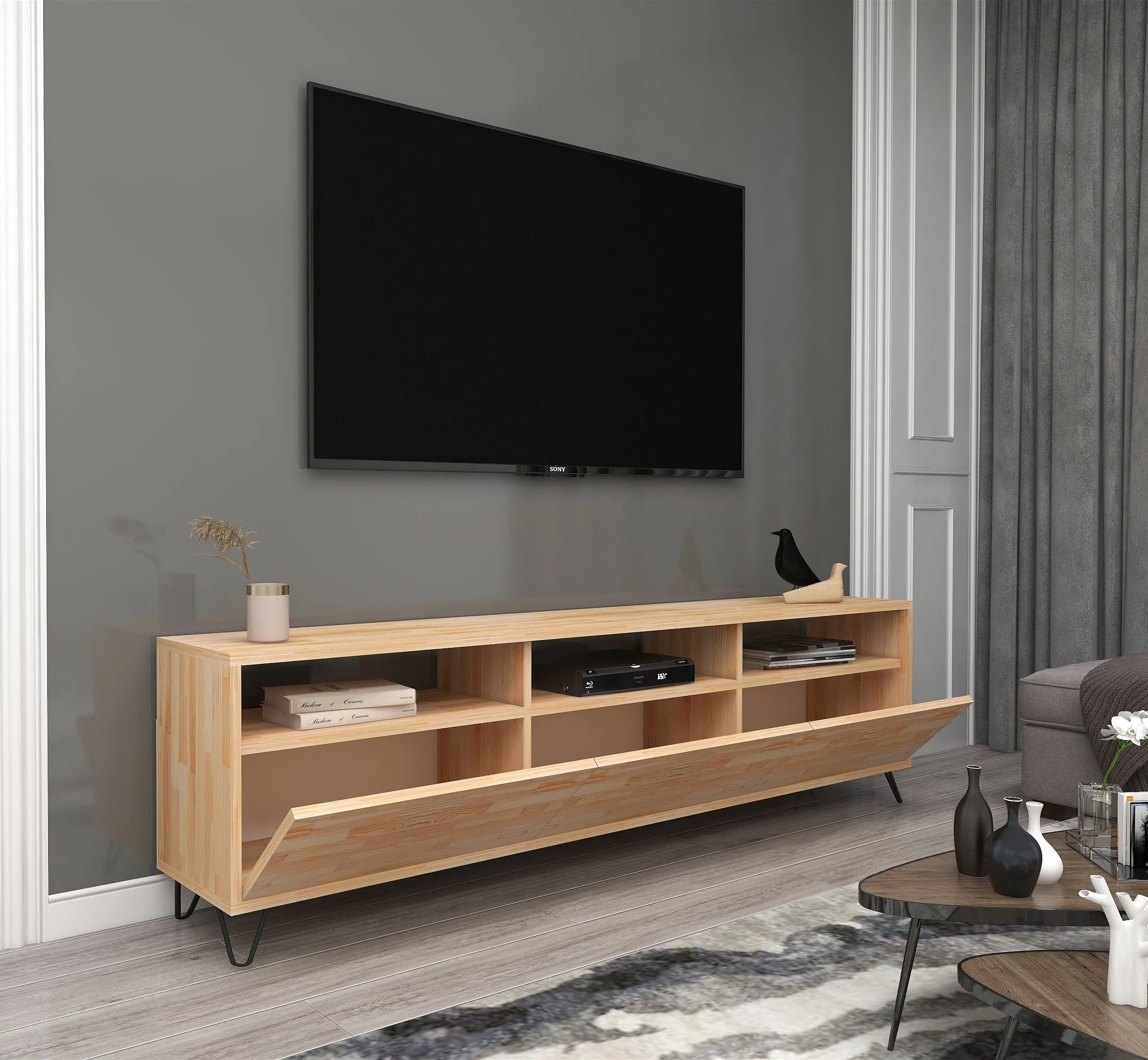 Pine Wood Metal Handmade TV Stand and Media Console for TVs up to 77" Oliver