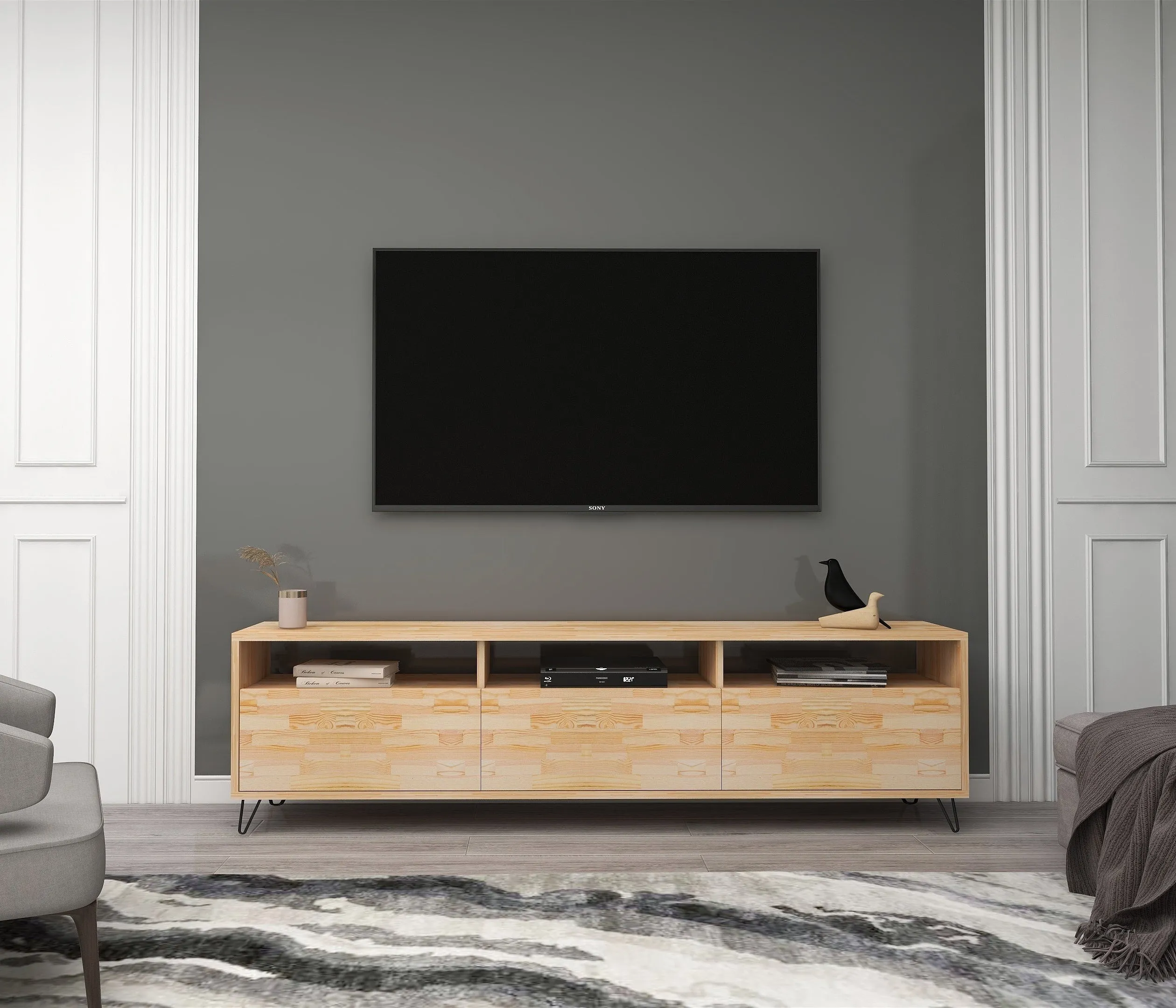 Pine Wood Metal Handmade TV Stand and Media Console for TVs up to 77" Oliver