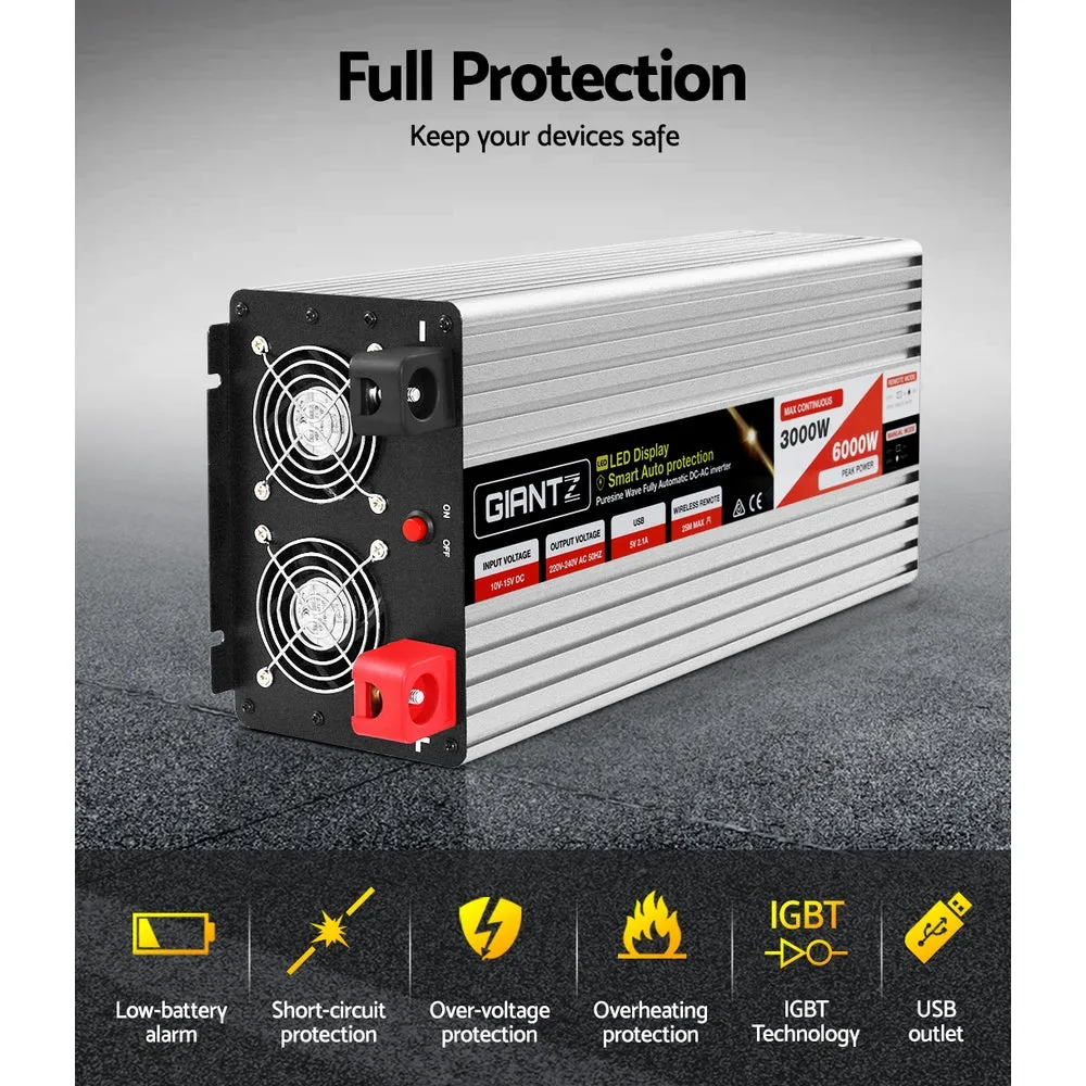 Power Inverter 3000W or 6000W Pure Sine Wave 12V-240V Camping Boat Caravan