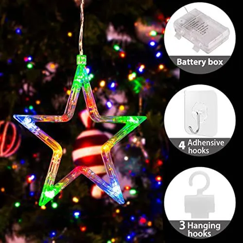 Quntis 3 Star Christmas Twinkle Star Fairy String Window Lights – Enchanting Xmas Lights for Festive Home Decor & Essential Christmas Lighting