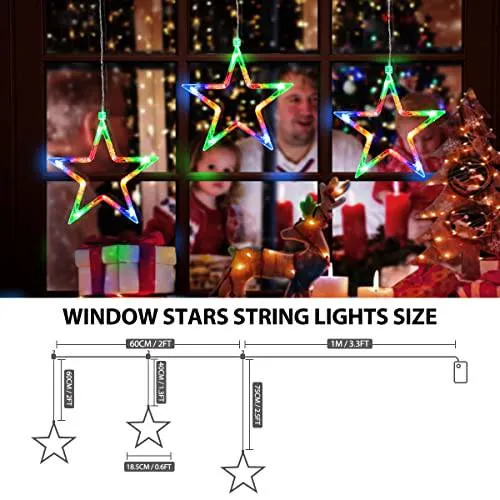 Quntis 3 Star Christmas Twinkle Star Fairy String Window Lights – Enchanting Xmas Lights for Festive Home Decor & Essential Christmas Lighting