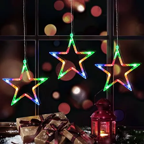 Quntis 3 Star Christmas Twinkle Star Fairy String Window Lights – Enchanting Xmas Lights for Festive Home Decor & Essential Christmas Lighting