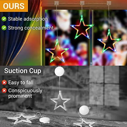 Quntis 3 Star Christmas Twinkle Star Fairy String Window Lights – Enchanting Xmas Lights for Festive Home Decor & Essential Christmas Lighting