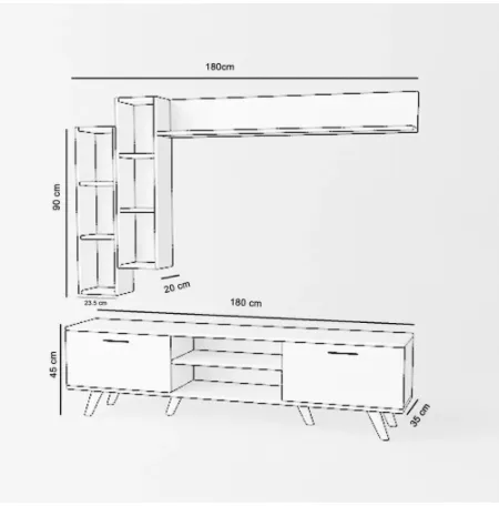 Retro TV Stand with Hanging shelf