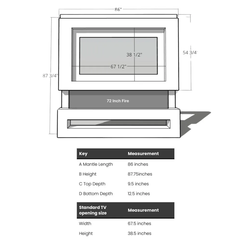 Rome 86 Inch Media Wall Fireplace Package