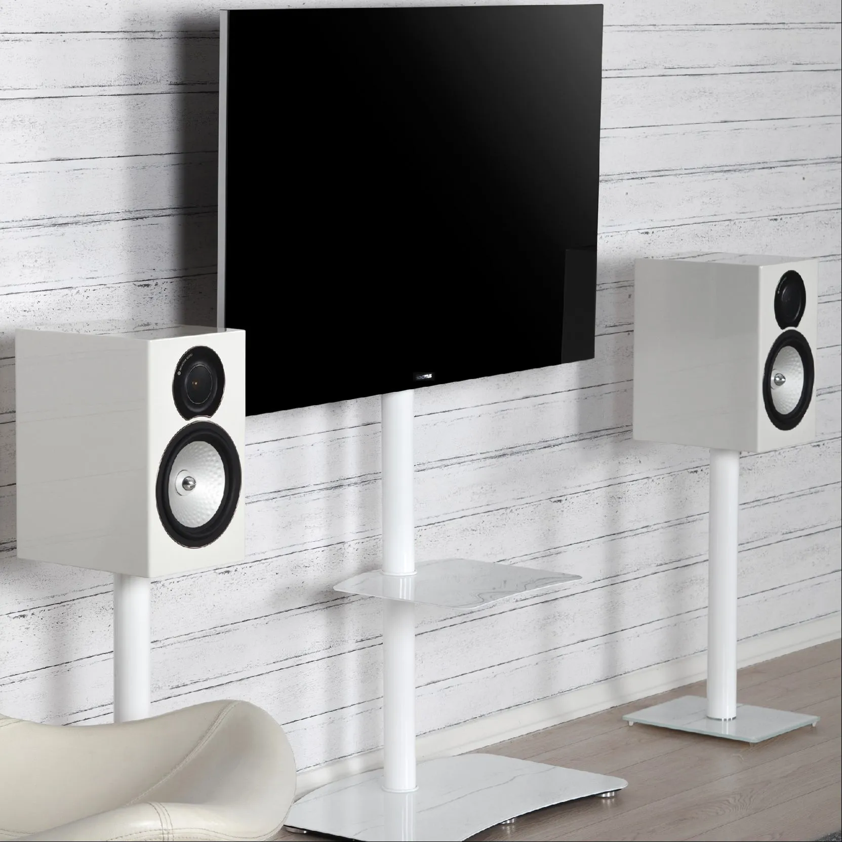Sonorous PL-2810 Modern TV Floor Stand w/ Tempered Glass Shelf For TVs up to 65" - White