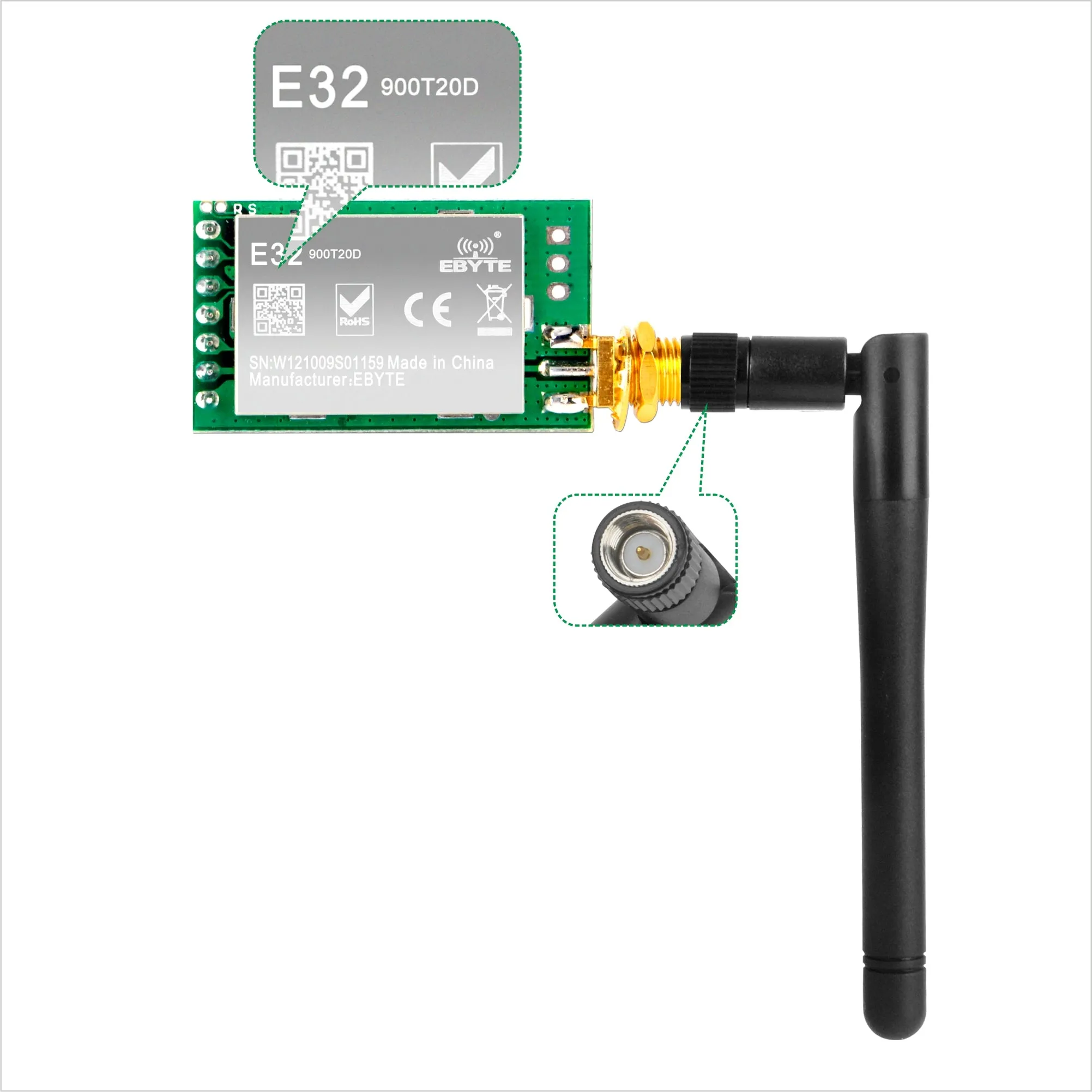 SX1276 LoRa Radio Wireless 915MHz 862-930MHz UART Serial Module LoRaWAN Transmitter Receiver   915Mhz 3dBi SMA Antenna, Compatible with Arduino STM32 51 Single Chip Microcomputer