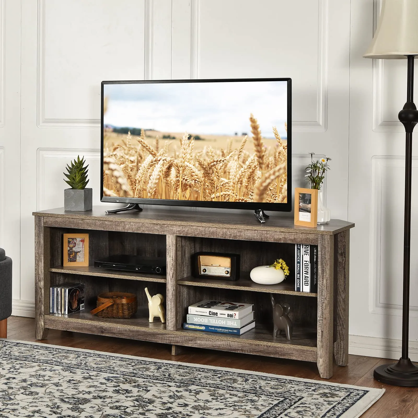 Tangkula Corner TV Stand for TVs up to 65-Inch, Wood Universal 4 Cubby TV Console Table
