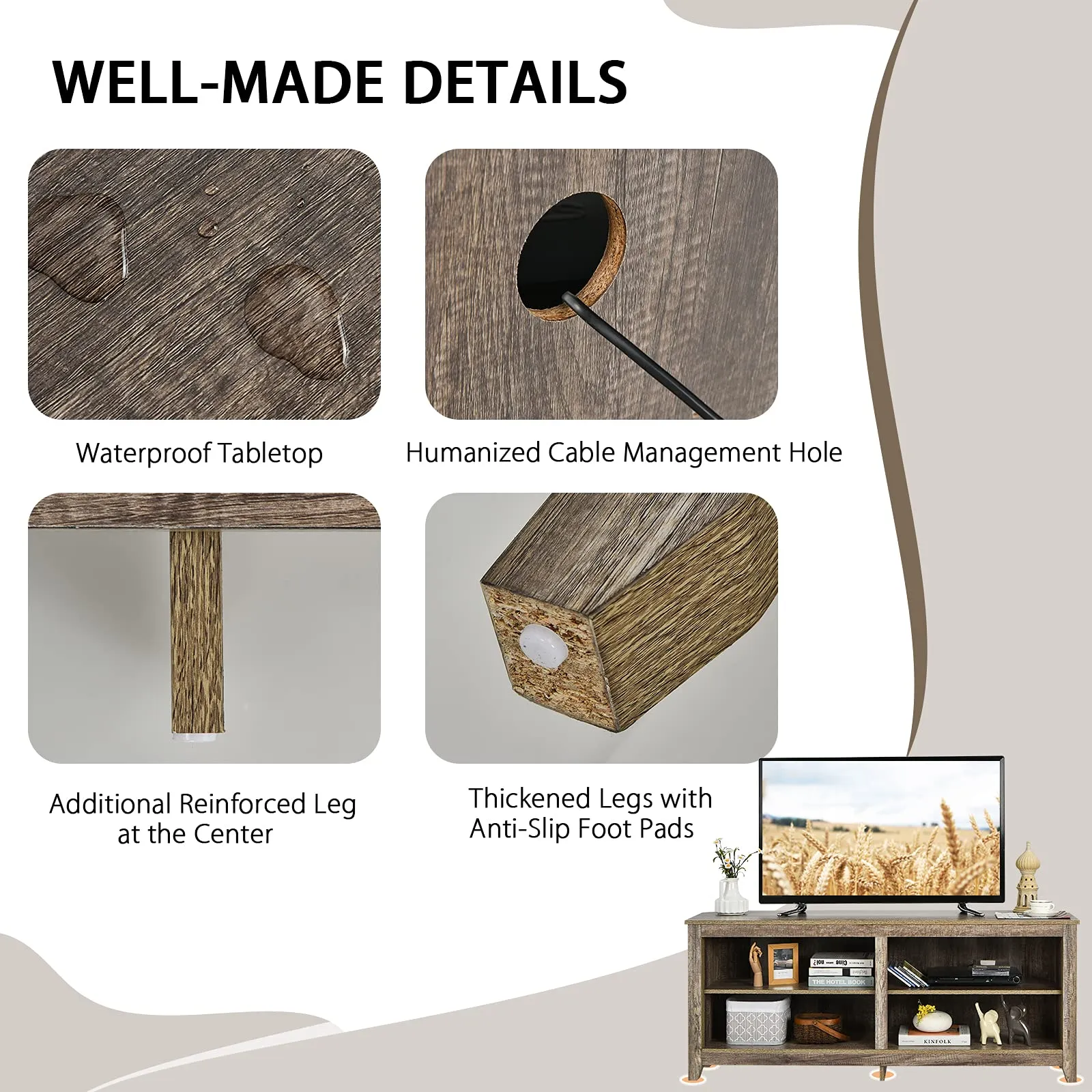 Tangkula Corner TV Stand for TVs up to 65-Inch, Wood Universal 4 Cubby TV Console Table