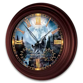 The Bradford Exchange Al Agnew Majestic Presence Wolf-Themed Outdoor Illuminated Atomic Wall Clock 18"-Inches