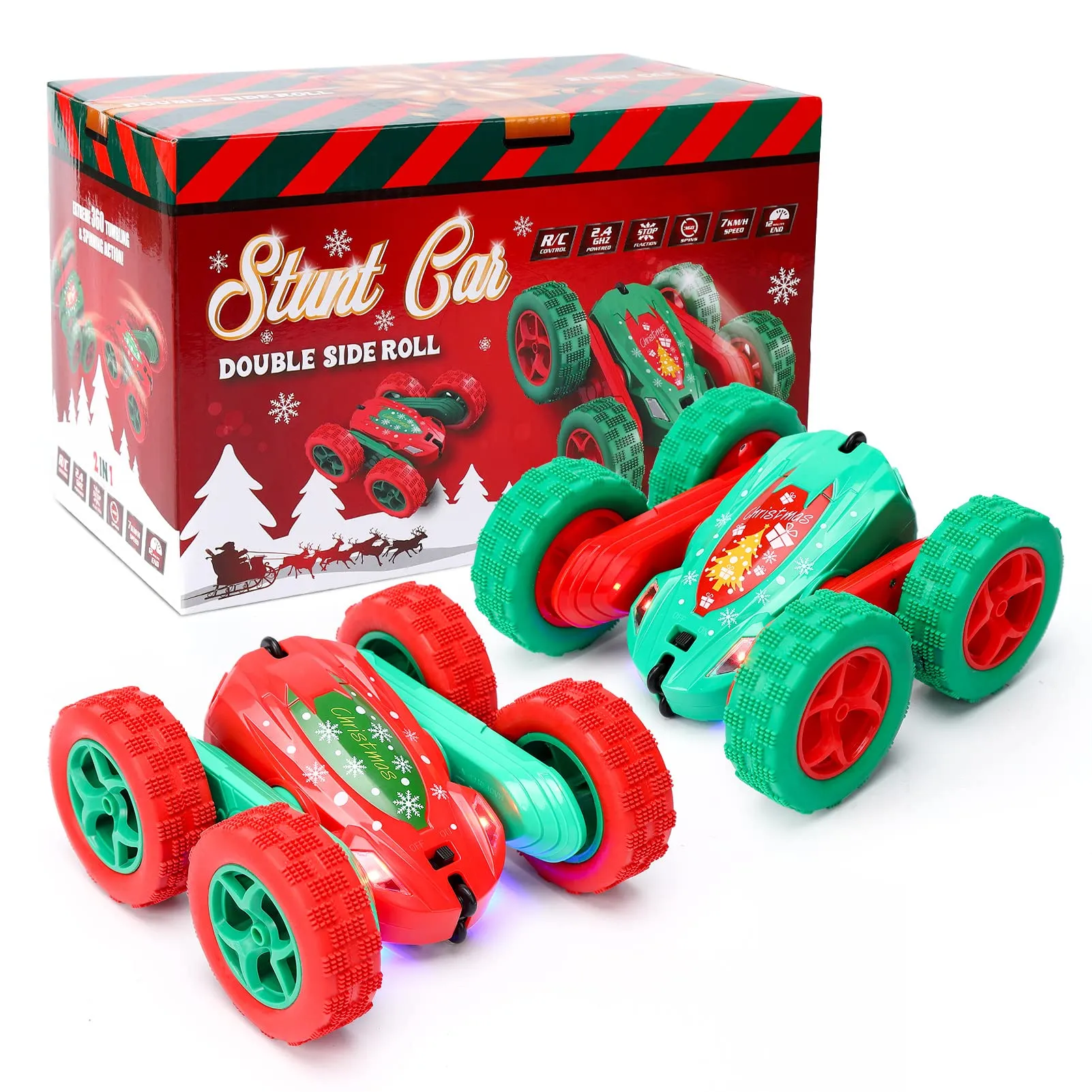 THINKMAX 2Pack RC Stunt Car High Speed Remote Control Car for Xmas Green Red