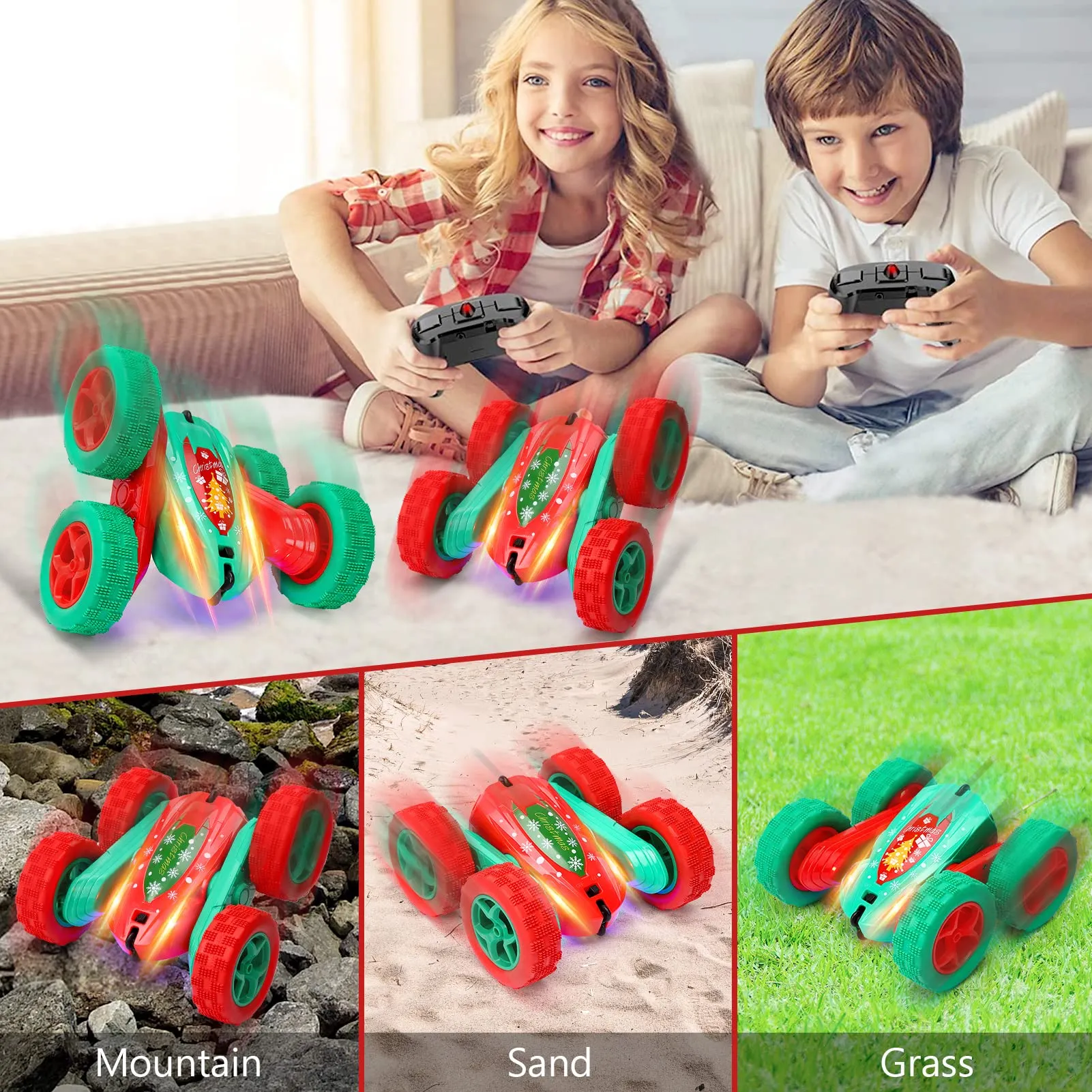 THINKMAX 2Pack RC Stunt Car High Speed Remote Control Car for Xmas Green Red