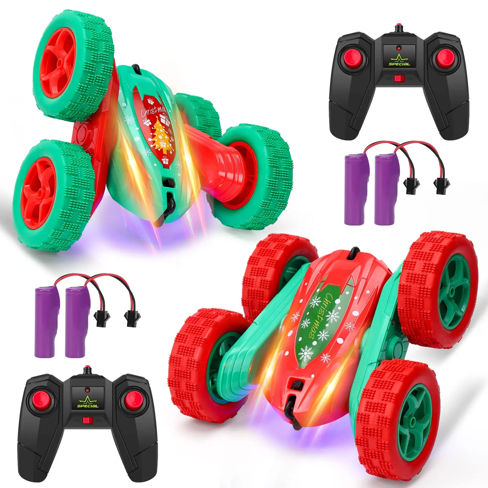 THINKMAX 2Pack RC Stunt Car High Speed Remote Control Car for Xmas Green Red