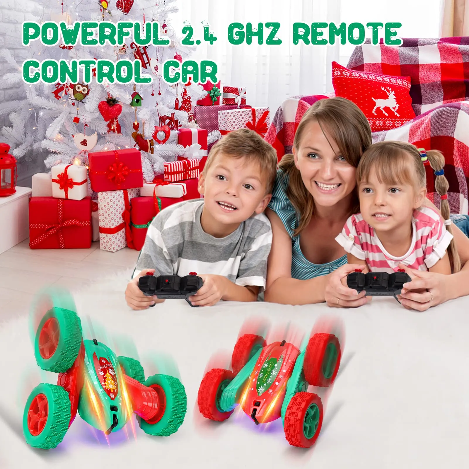 THINKMAX 2Pack RC Stunt Car High Speed Remote Control Car for Xmas Green Red