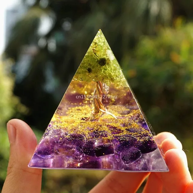 Tree of Life Orgonite Pyramid Crystal Reiki Energy